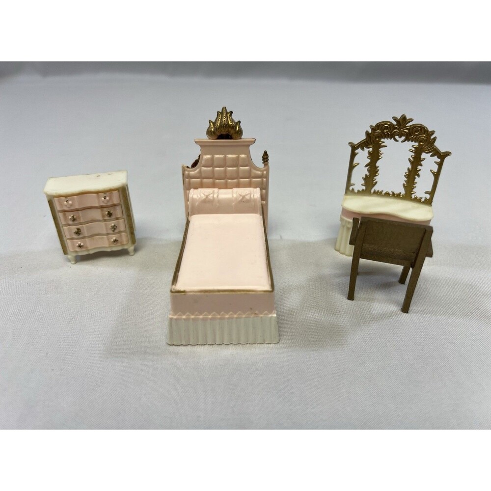 Vintage Miniature Blue-Box Dollhouse Bedroom Furniture Set